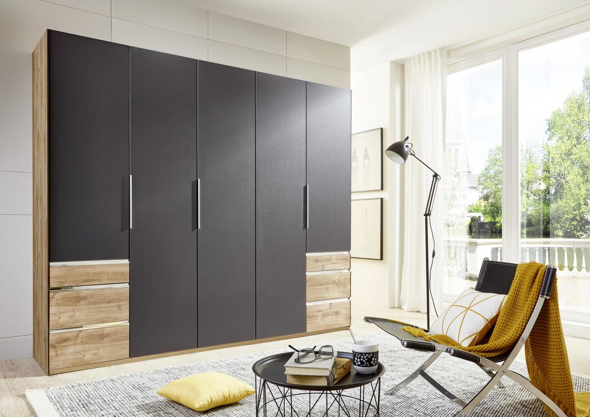 Drehtürenschrank Mit Schubladen 250cm Level 36a, Graphit Dekor - Eichefarben/Graphitfarben, MODERN, Holzwerkstoff (250/216/58cm) - MID.YOU