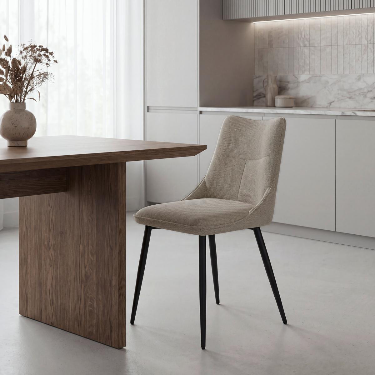 Vierfußstuhl Vera Beige Echtholz Beine - Beige/Schwarz, KONVENTIONELL, Holz/Textil (46/86/59cm) - Nedis SmartLife