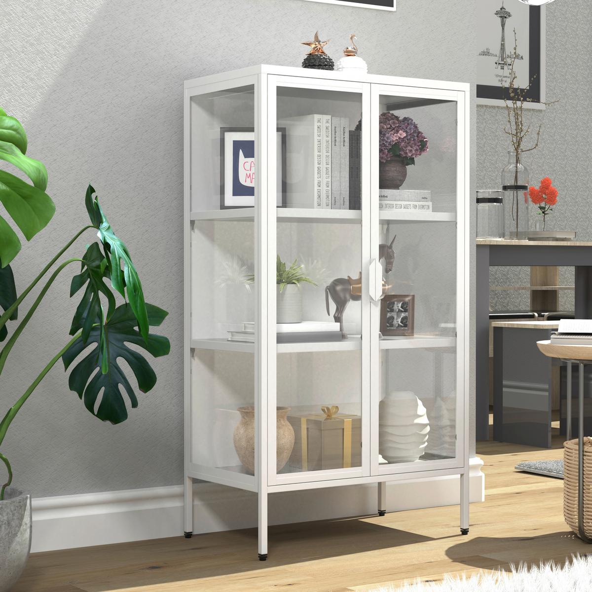 Vitrine Floka Weiß B: 60 cm - Transparent/Weiß, Design, Glas/Metall (60/110/35cm) - MID.YOU