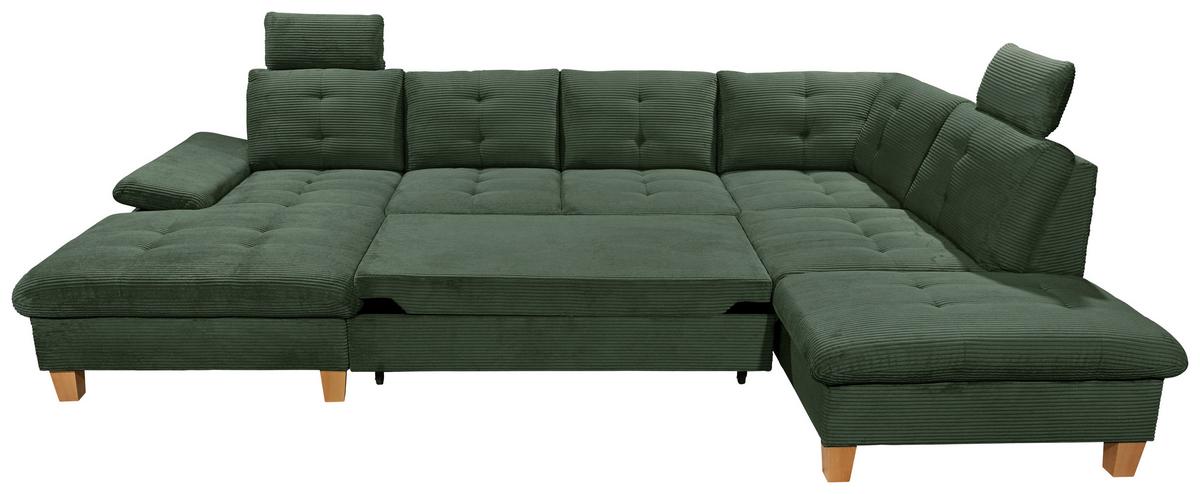 Wohnlandschaft Ascot Dunklegrün U: 170x324x220 Cm - Dunkelgrün/Eichefarben, KONVENTIONELL, Textil (170/324/220cm) - MID.YOU