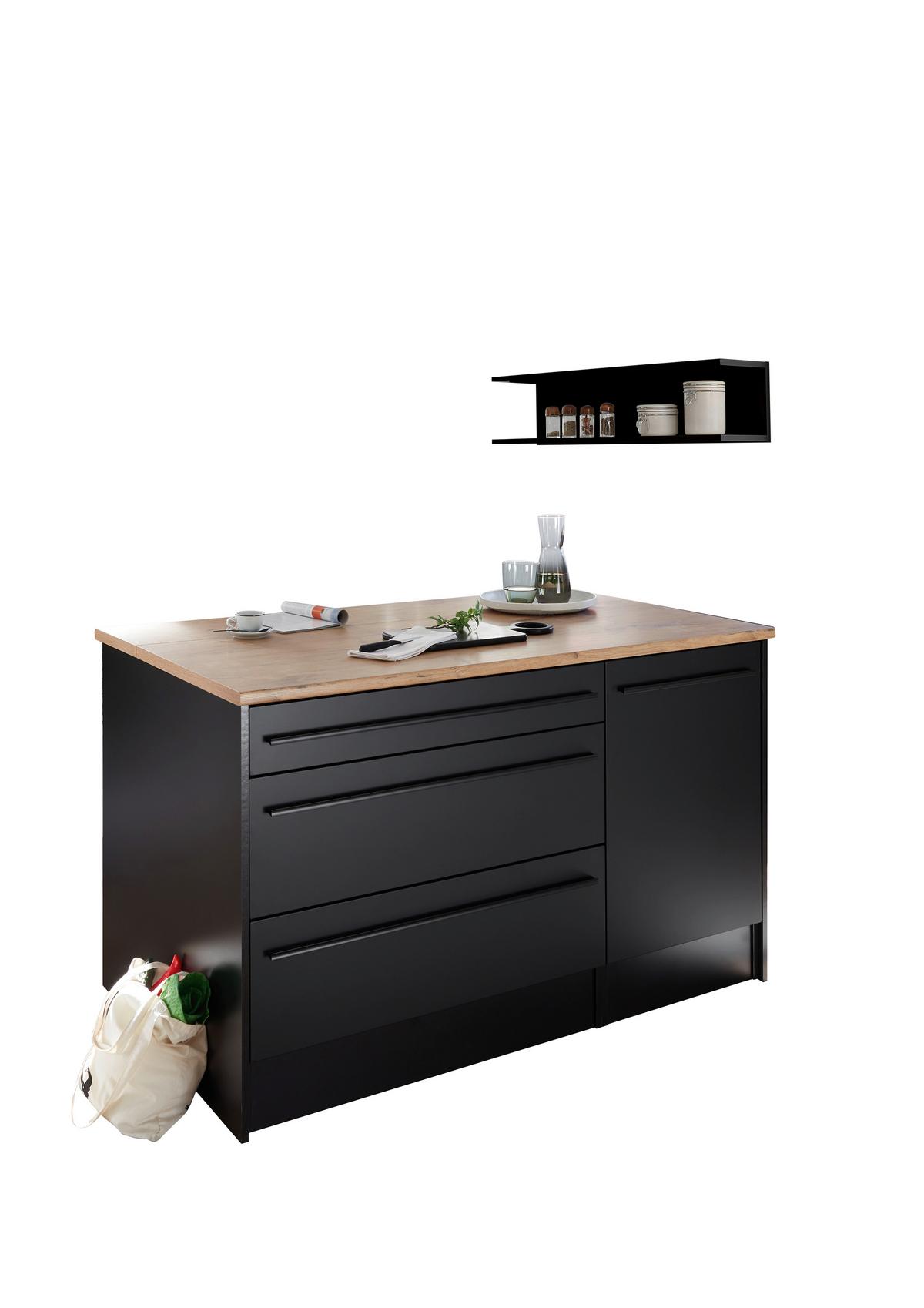 Kücheninsel Jazz Schwarz/Eiche Dekor 145x90x90 cm - Eichefarben/Schwarz, KONVENTIONELL, Holzwerkstoff (145/90/90cm) - P & B
