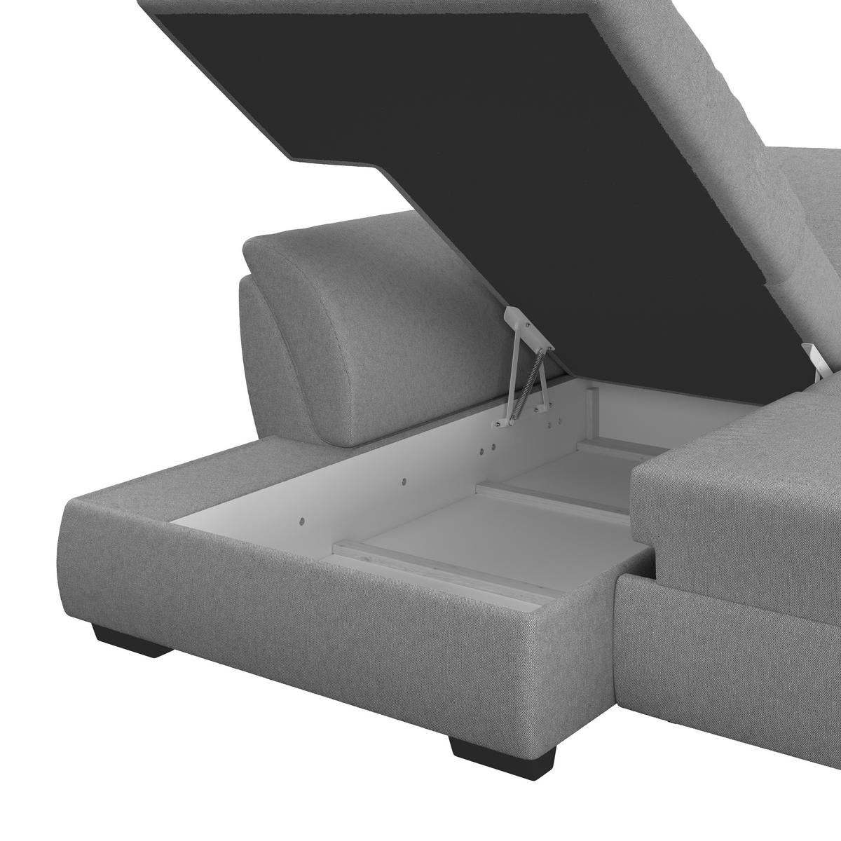 Ecksofa mit Schlaffunktion + Bettkasten Berisso Webstoff - Schwarz/Grau, Design, Textil (187/278cm) - Ondega