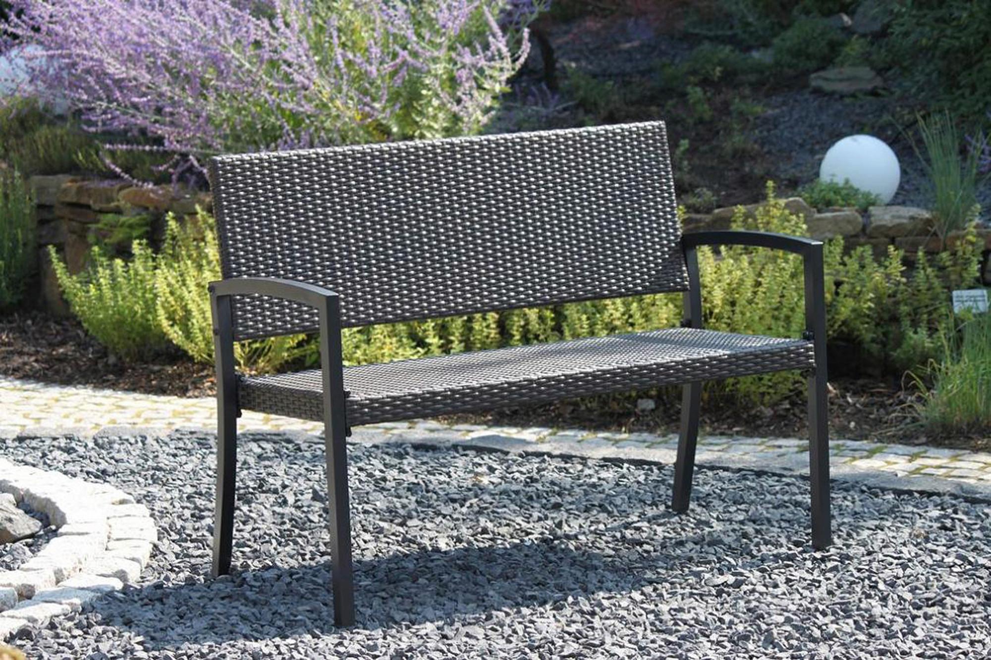 Gartenbank Kunststoff 2-Sitzer - Schwarz/Braun, Basics, Kunststoff/Metall (116/60/87cm) - Gardenson