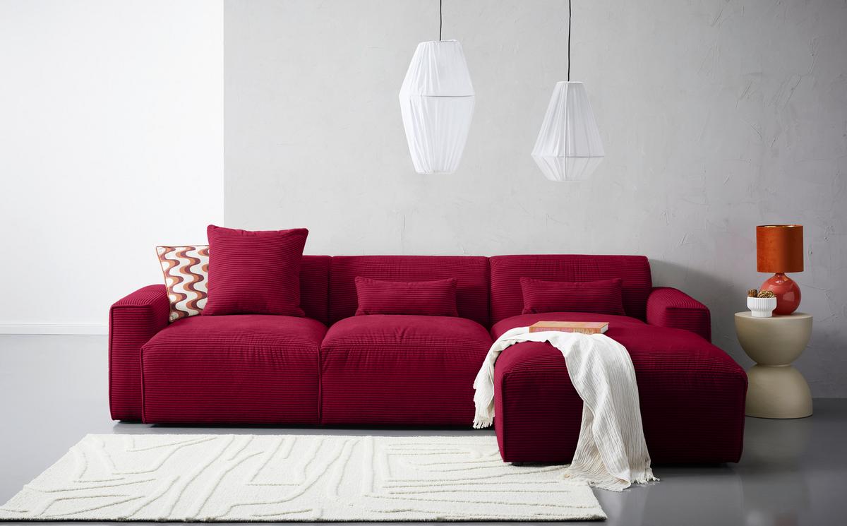Ecksofa Pearl - Rot/Schwarz, Design, Textil (303/196cm) - Livetastic