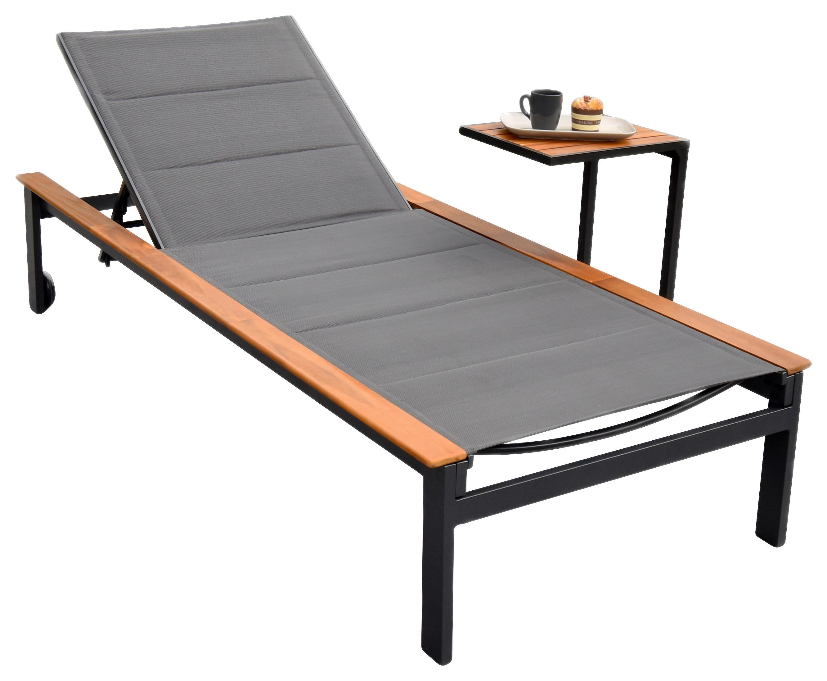 Sonnenliege Paxos Akazienholz/ /Metall/Kunststoff mit Rollen - Graphitfarben/Naturfarben, MODERN, Holz/Kunststoff (198/103/84cm) - Gardenson