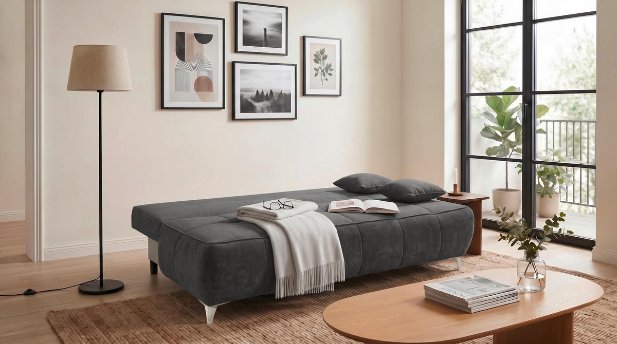 Schlafsofa Elisa Anthrazit, Schlaffunktion - Kaschmir/Anthrazit, MODERN, Textil (215/96/106cm) - MID.YOU