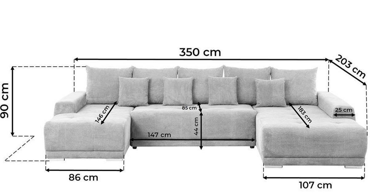 Wohnlandschaft Madeleine Blau U: 180x350x203cm - Blau/Silberfarben, Design, Textil (180/350/203cm) - MID.YOU