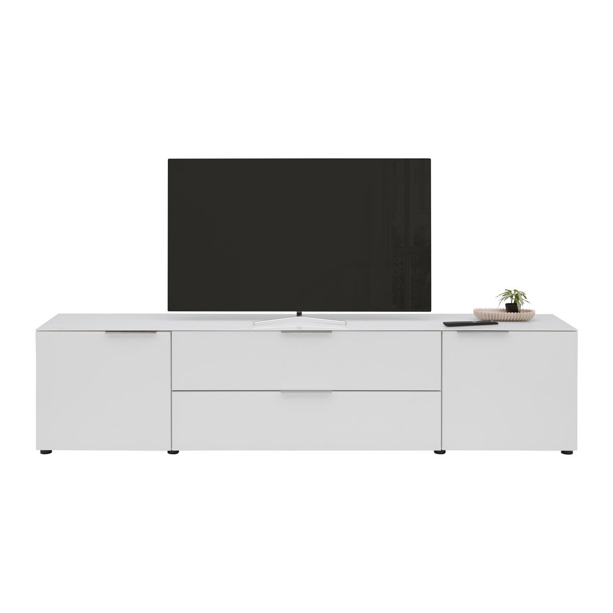 TV komoda Siena sklo, bílá - bílá/černá, Moderní, kov/kompozitní dřevo (226/55/40cm) - Premium Living