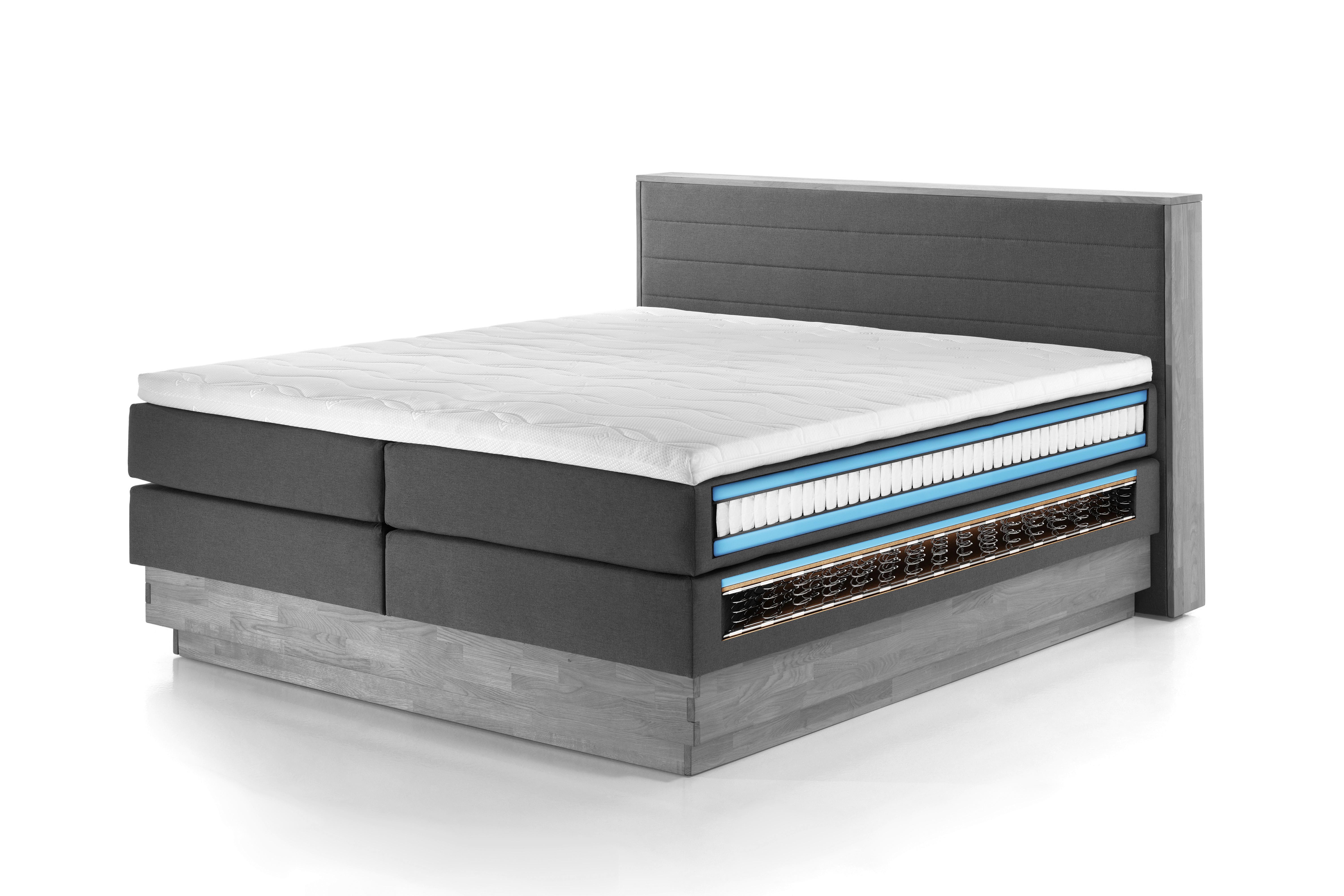 Boxspringbett Mit Topper & Bettkasten 200x200 Moneta - Eichefarben/Dunkelgrau, MODERN, Holz/Textil (200/200cm) - MID.YOU