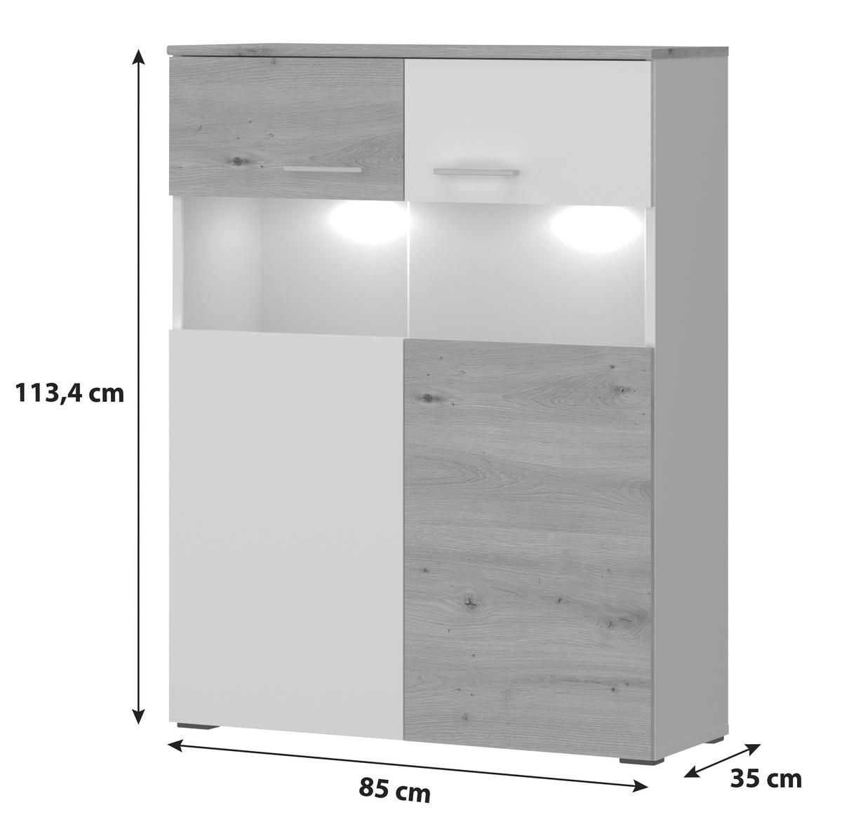 Félmagas Szekrény Valencia - Modern, faalapú anyag/Üveg (85/113,4/35cm)