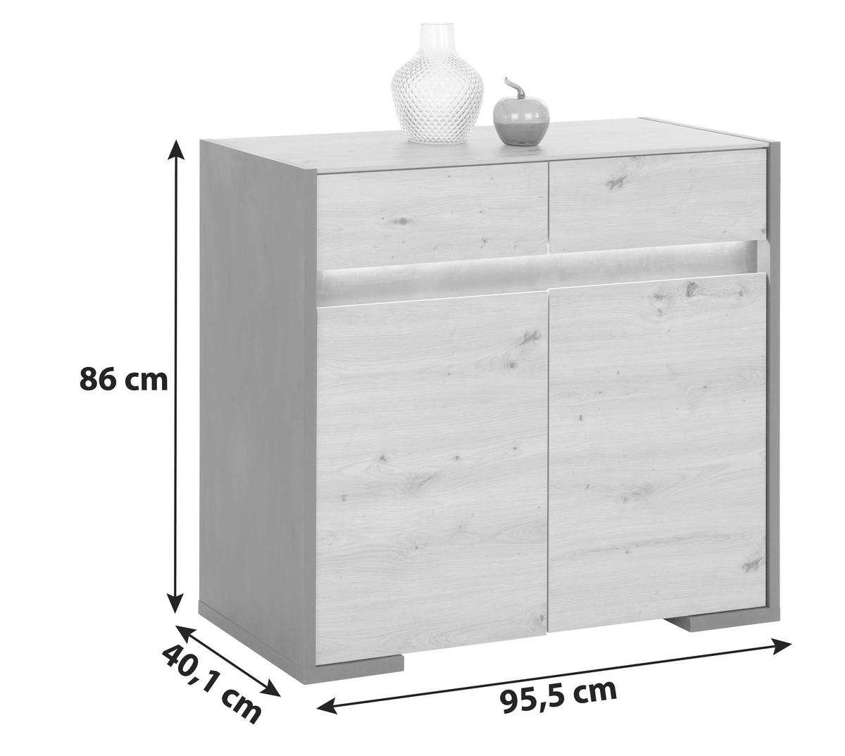 Kommode Inkl. Led, B 95,5cm Salerno, Eiche Dekor - Eichefarben/Grau, MODERN, Holzwerkstoff (95,5/86/40,1cm)