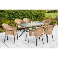 Gartenmöbel Set 7-tlg. Ravenna Metall/Kunststoffgeflecht - Graphitfarben/Naturfarben, ROMANTIK / LANDHAUS, Kunststoff/Metall (150/85/74cm) - Gardenson