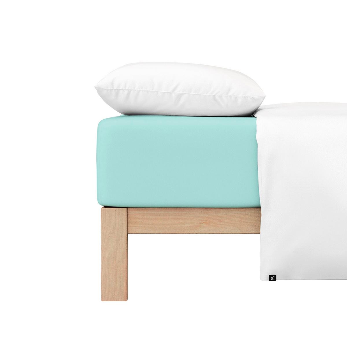 Spannleintuch Pure Petrol - Petrol/Hellblau, Basics, Textil (90-100/190-220cm) - Schlafgut