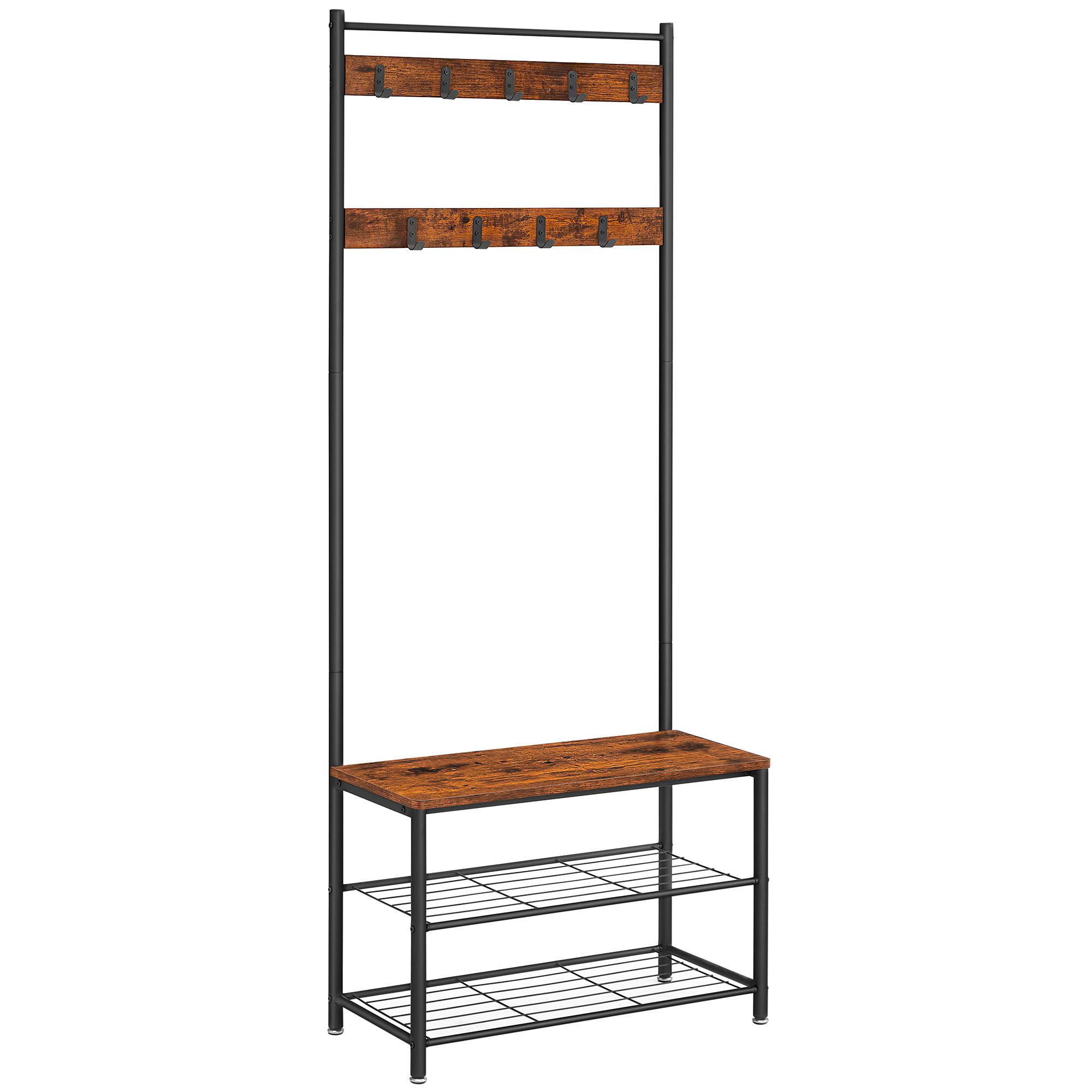 Garderobenständer Mit Sitzfläche, B: 70cm, H: 175 Cm - Schwarz/Braun, Trend, Holzwerkstoff/Metall (70/175/32cm) - Boxxx