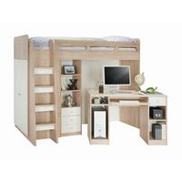Hochbett Unit inkl. Stauraum U. Tisch, Lf: 90x200 cm - Eichefarben/Weiß, MODERN, Holzwerkstoff (90/200cm) - MID.YOU