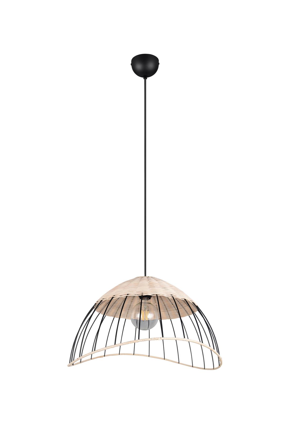 Hängeleuchte Sandrine Naturfarben Schwarz D: 48 cm - Schwarz/Naturfarben, Design, Holz/Metall (48/150cm)