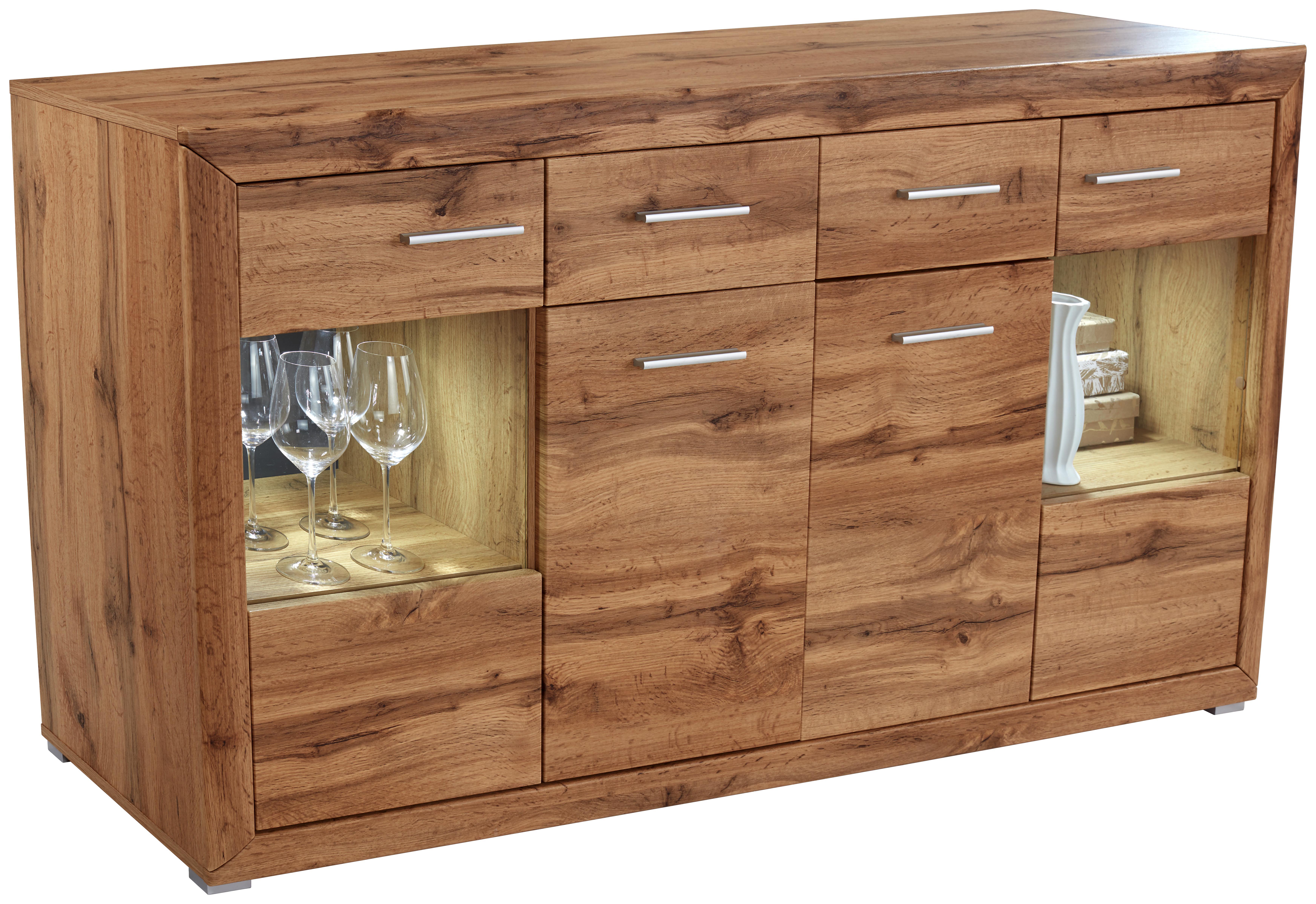 Sideboard Tizio 30 B:179cm Wotan Eiche Dekor - Eichefarben/Silberfarben, KONVENTIONELL, Holzwerkstoff (179,4/86,8/41cm)