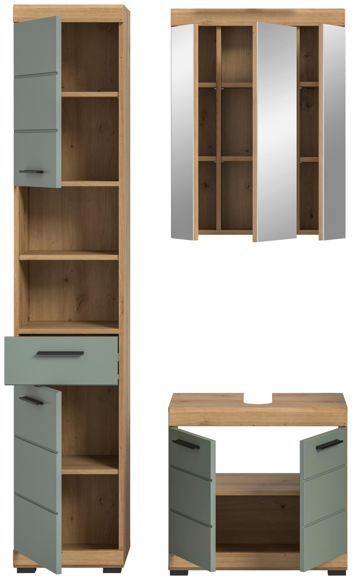 Badezimmer Scout Eiche Dekor/Salbeigrün B: 97cm - Salbeigrün/Eichefarben, MODERN, Glas/Holzwerkstoff (97cm) - MID.YOU