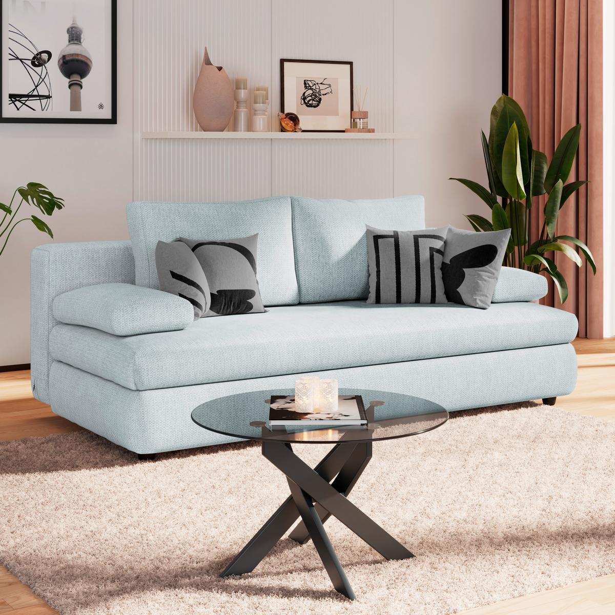 3-Sitzer-Sofa mit Schlaffunktion Olso eisblau - Hellblau, Trend, Holz/Kunststoff (205/72/100cm)