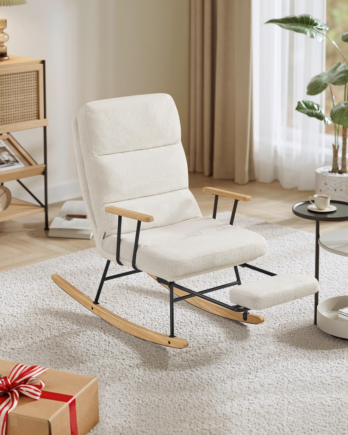 Schaukelstuhl Creme B: 67cm - Eichefarben/Creme, Basics, Holzwerkstoff/Textil (67/100/97cm)