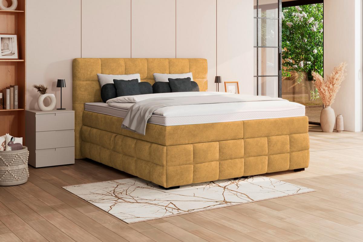 Čalúnená posteľ VEGA 180x200 cm, zlatá - čierna/zlatá, Trend, drevo/textil (180/200cm)