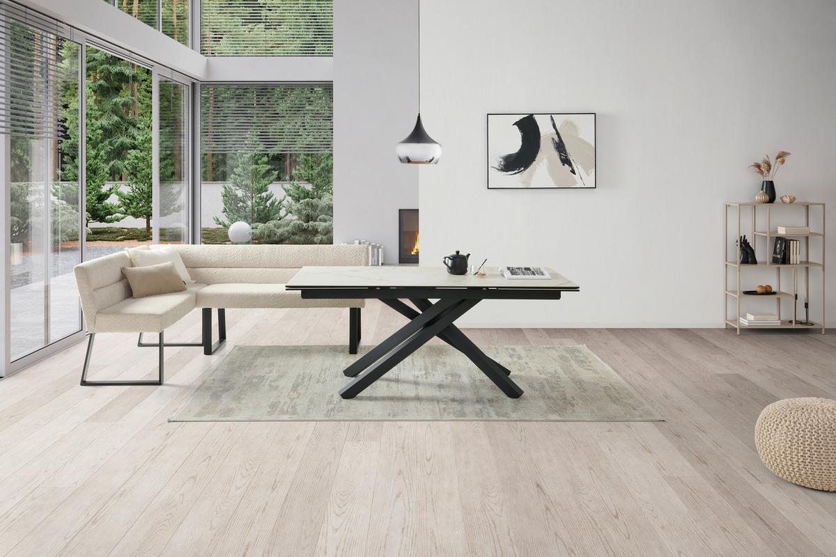 Eckbank Kea Beige, S: 150x190 Cm - Beige/Schwarz, KONVENTIONELL, Textil/Metall (150/190cm) - MID.YOU