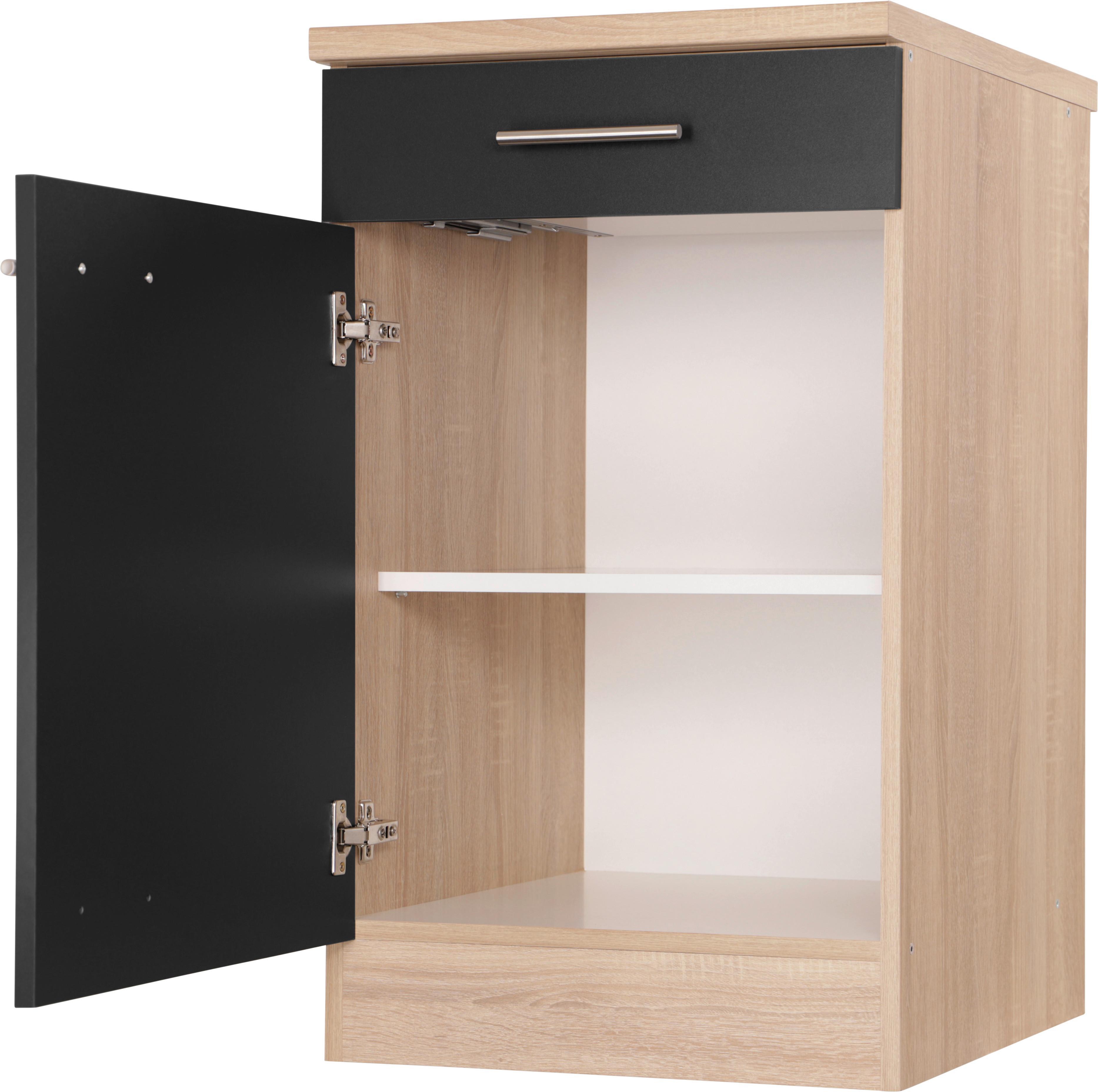 Küchenunterschrank Merle Schwarz, Eiche Dekor B:50cm - Eichefarben/Schwarz, Basics, Holzwerkstoff (50/84,8/60cm) - Respekta