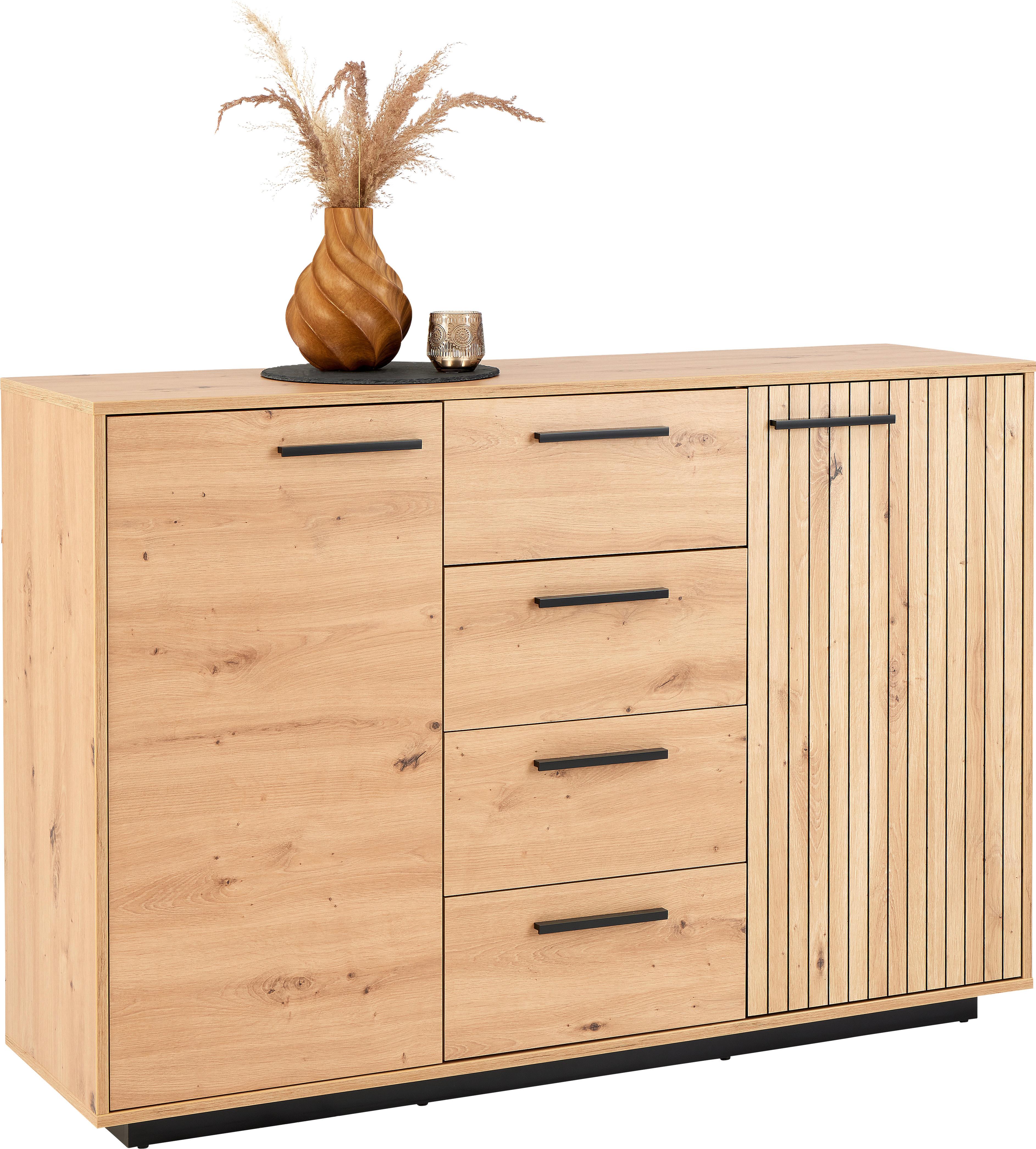 Kommode Lukas 2trg. Artisan Eiche Dekor B: 138,6cm - Schwarz/Eiche Artisan, Trend, Holzwerkstoff (138,6/95,4/40,2cm)