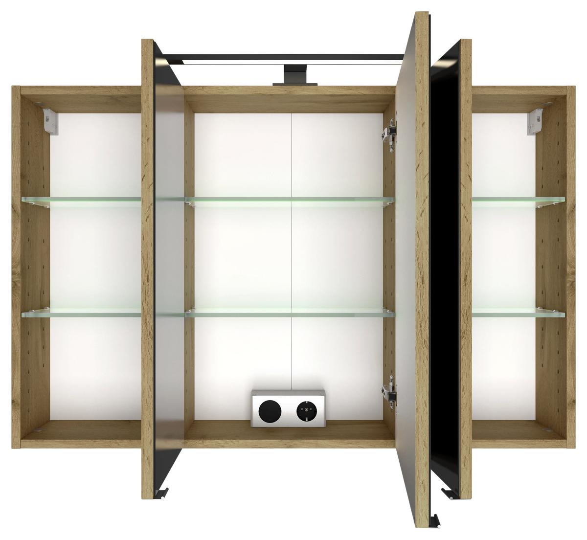 Spiegelschrank Manchester Led 3 Türen 100x64x20 cm - Eichefarben, MODERN, Glas/Holzwerkstoff (100/64/20cm) - Held