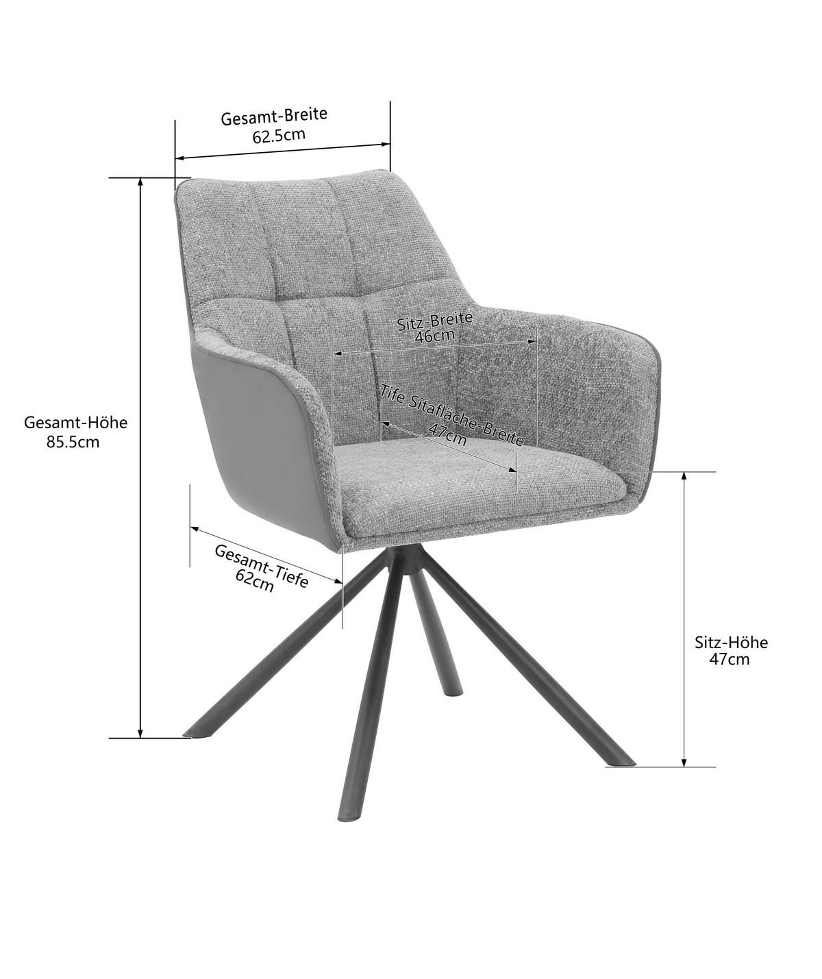 Stuhl Paco Webstoff Grau, B: 63cm - Schwarz/Grau, KONVENTIONELL, Textil/Metall (63/84/63cm)