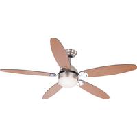 Deckenventilator Rolan Nickel 5 Holzflügel, LED-Leuchte - Buchefarben/Graphitfarben, KONVENTIONELL, Glas/Holz (132/40,6cm) - Globo