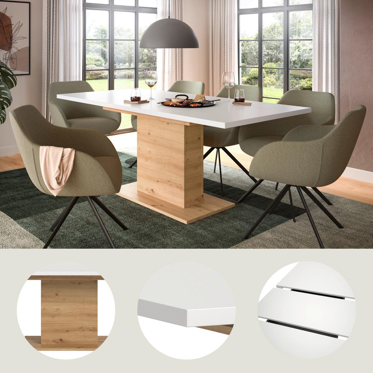 JEDÁLENSKÝ STÔL MARLON 150 AZ - biela/dub artisan, Konventionell, kompozitné drevo (150-190/76/90cm) - MID.YOU