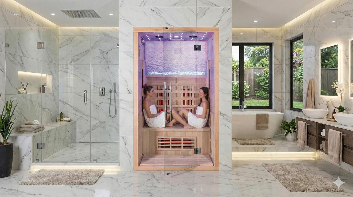 Infrarotkabine 2 Personen 120x200x105cm Göteborg - Naturfarben, MODERN, Holz (120/200/105cm)