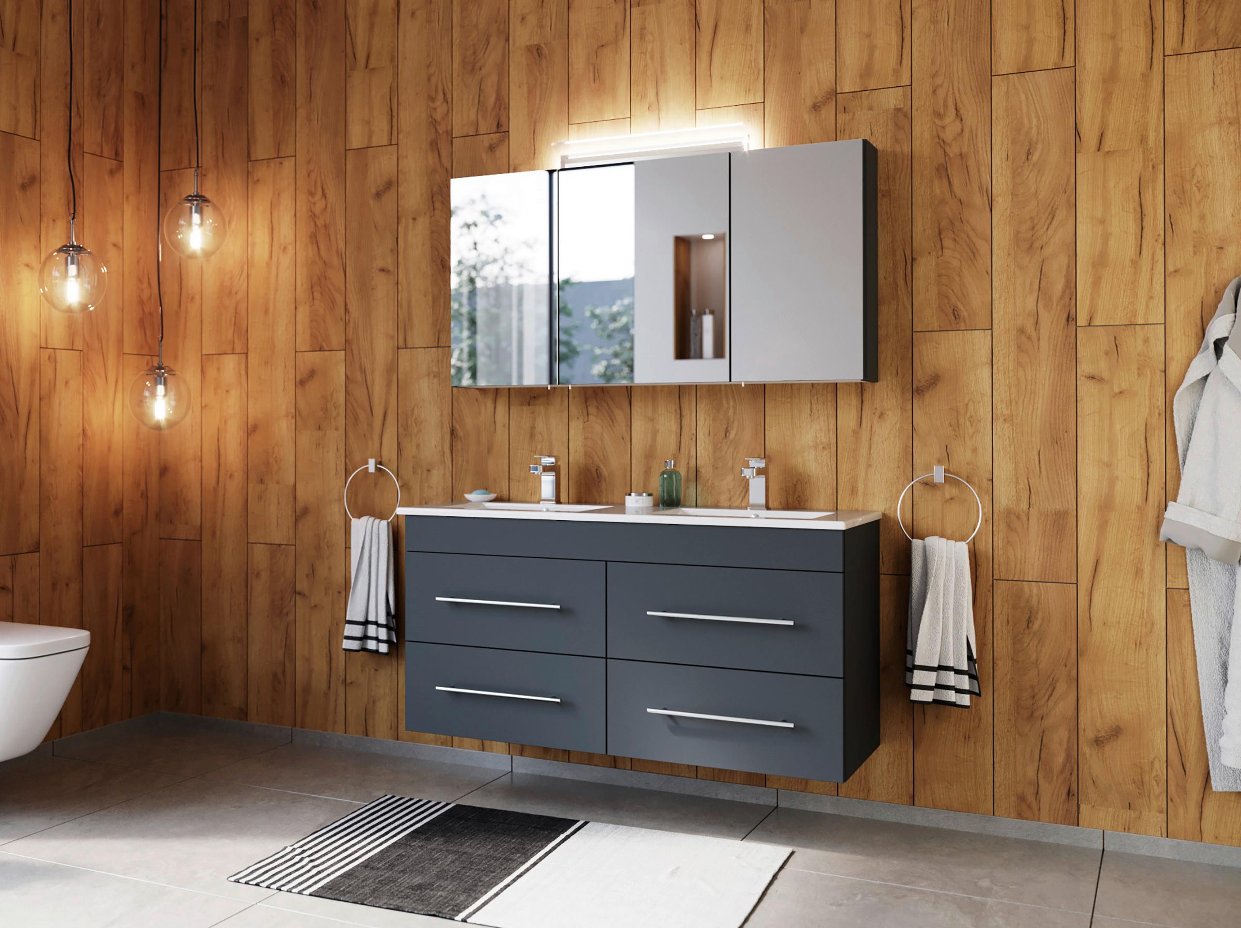 SPIEGELSCHRANK Graphitfarben B: 120 cm - Graphitfarben, MODERN, Glas/Holzwerkstoff (120/62,5/17cm) - MID.YOU