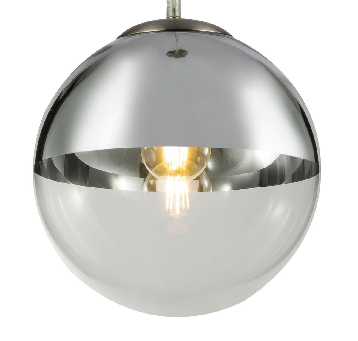 Hängeleuchte H: 120 cm 1-Flammig, Kugel Chromfarben - Chromfarben/Transparent, Design, Glas/Metall (30/120cm) - Globo