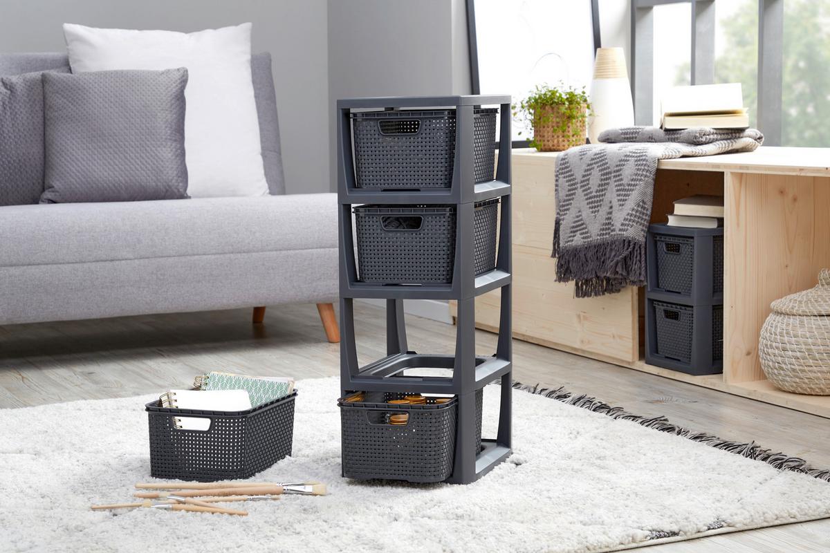 Fiókos Tároló Rattan - krémszínű/antracit, Basics (24,1/29,6/64cm) - Ondega