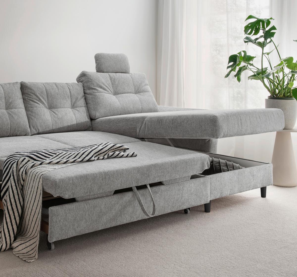 Wohnlandschaft Brizzini Silberfarben U: 206x338x176 Cm - Silberfarben/Schwarz, MODERN, Textil (206/338/176cm) - Livetastic