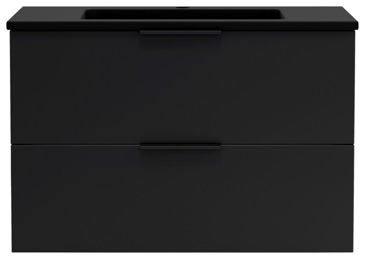 Waschtischkombi Sevilla Schwarz, B: 80 cm - Schwarz, MODERN, Keramik/Holzwerkstoff (80/54/47cm) - Held