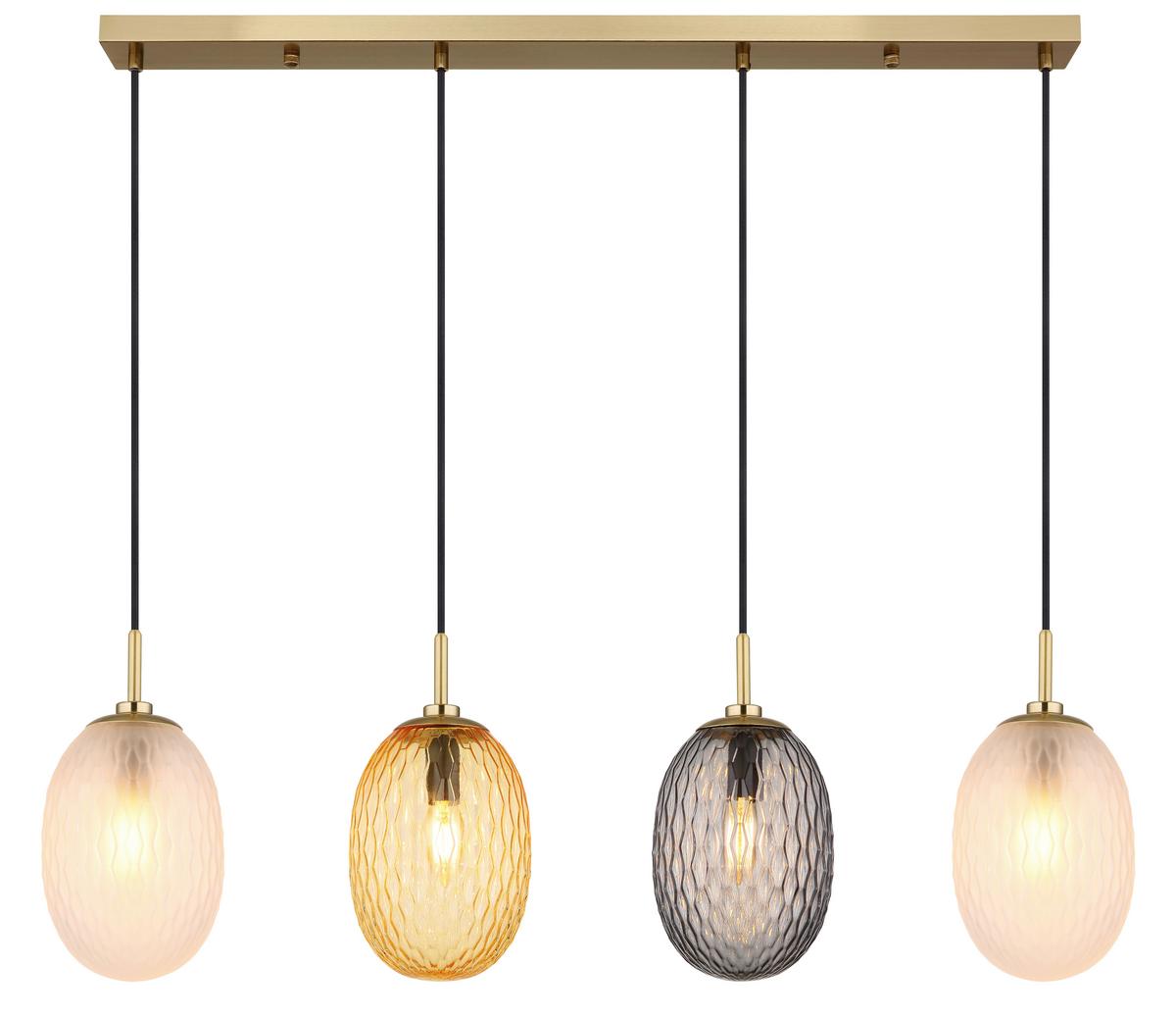 Hängeleuchte 15899-4h - Goldfarben/Schwarz, Basics, Glas/Textil (96/15/120cm) - Globo