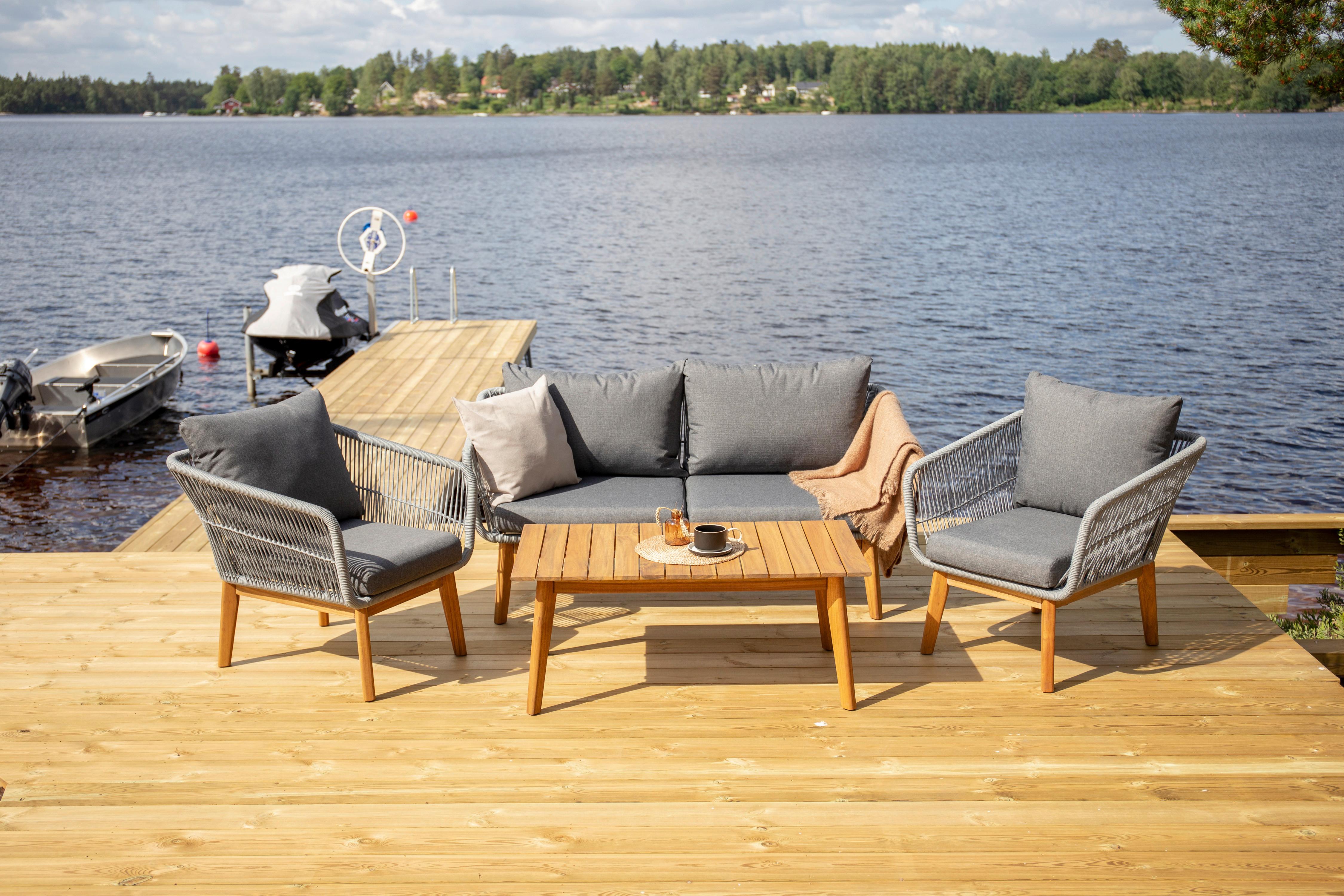 Loungegarnitur 4-Tlg Chania Holz/Metall/Textil mit Kissen - Grau/Akaziefarben, KONVENTIONELL, Holz/Textil (164/75null) - Gardenson