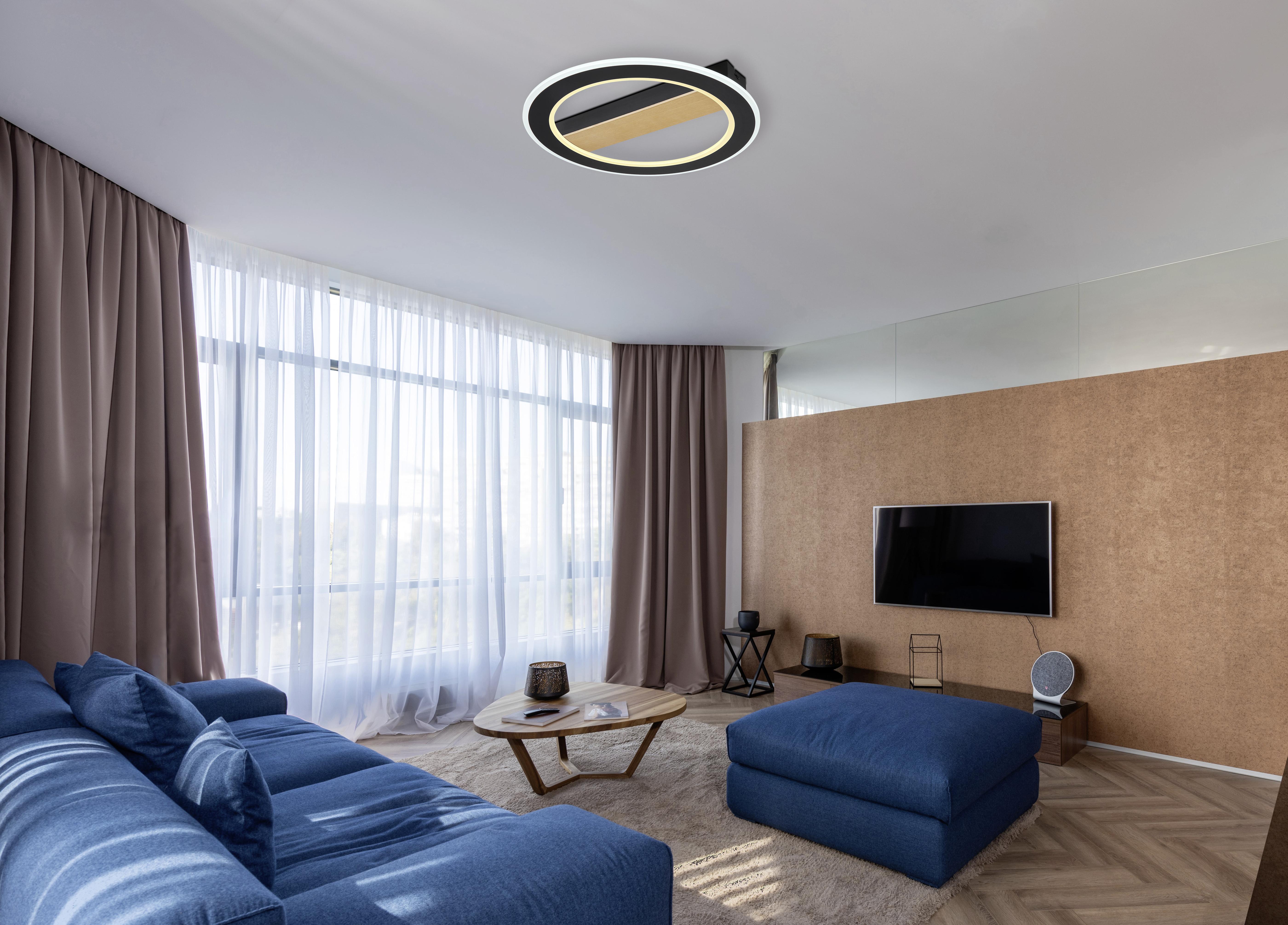 Led-deckenleuchte Mattia Ø 45 Cm - Dunkelbraun/Opal, Basics, Holz/Kunststoff (45/5,5cm) - Globo