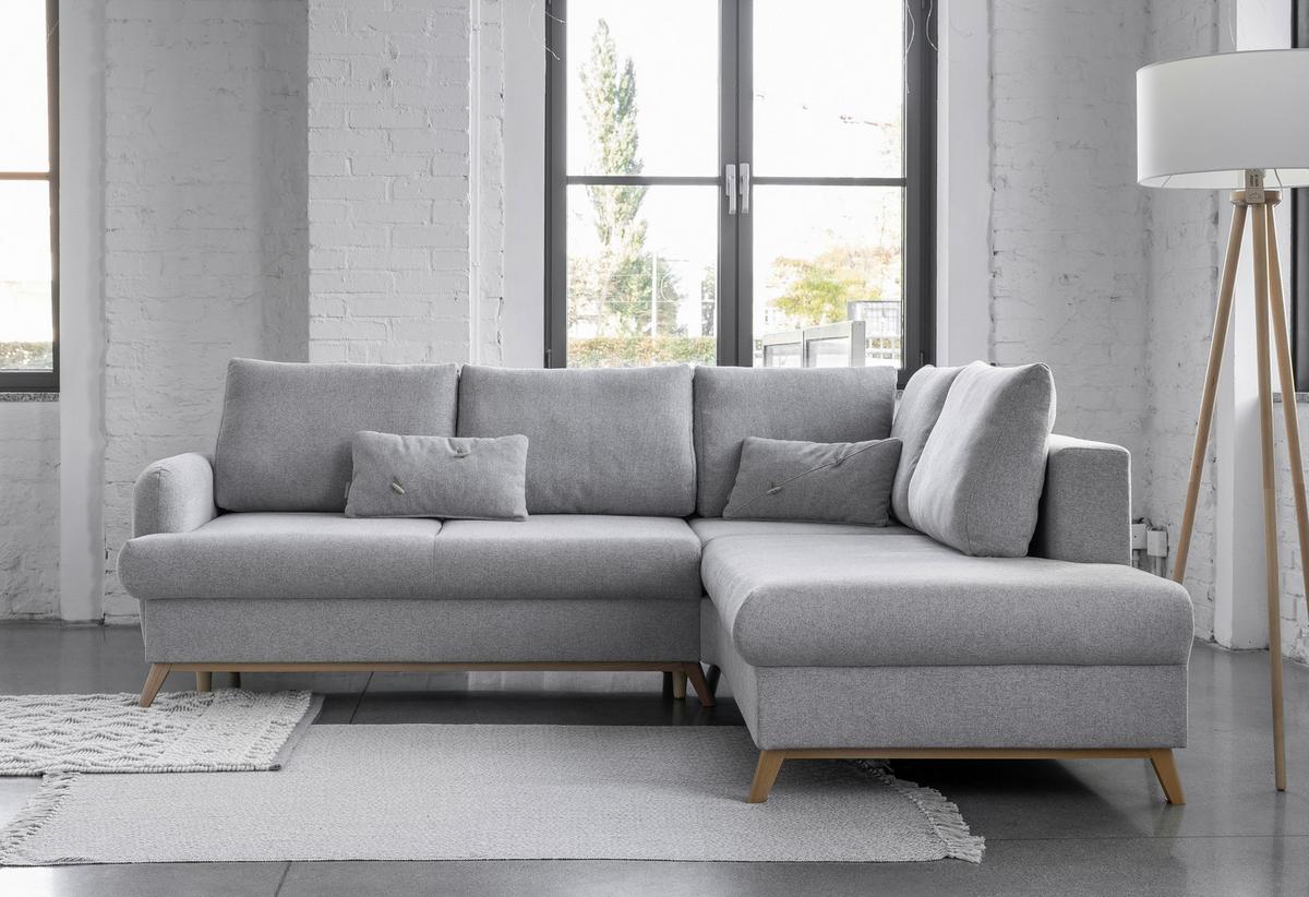 Ecksofa Scandic Lagom Hellgrau S: 242x202 cm - Hellgrau/Naturfarben, Textil (242/202cm) - MID.YOU