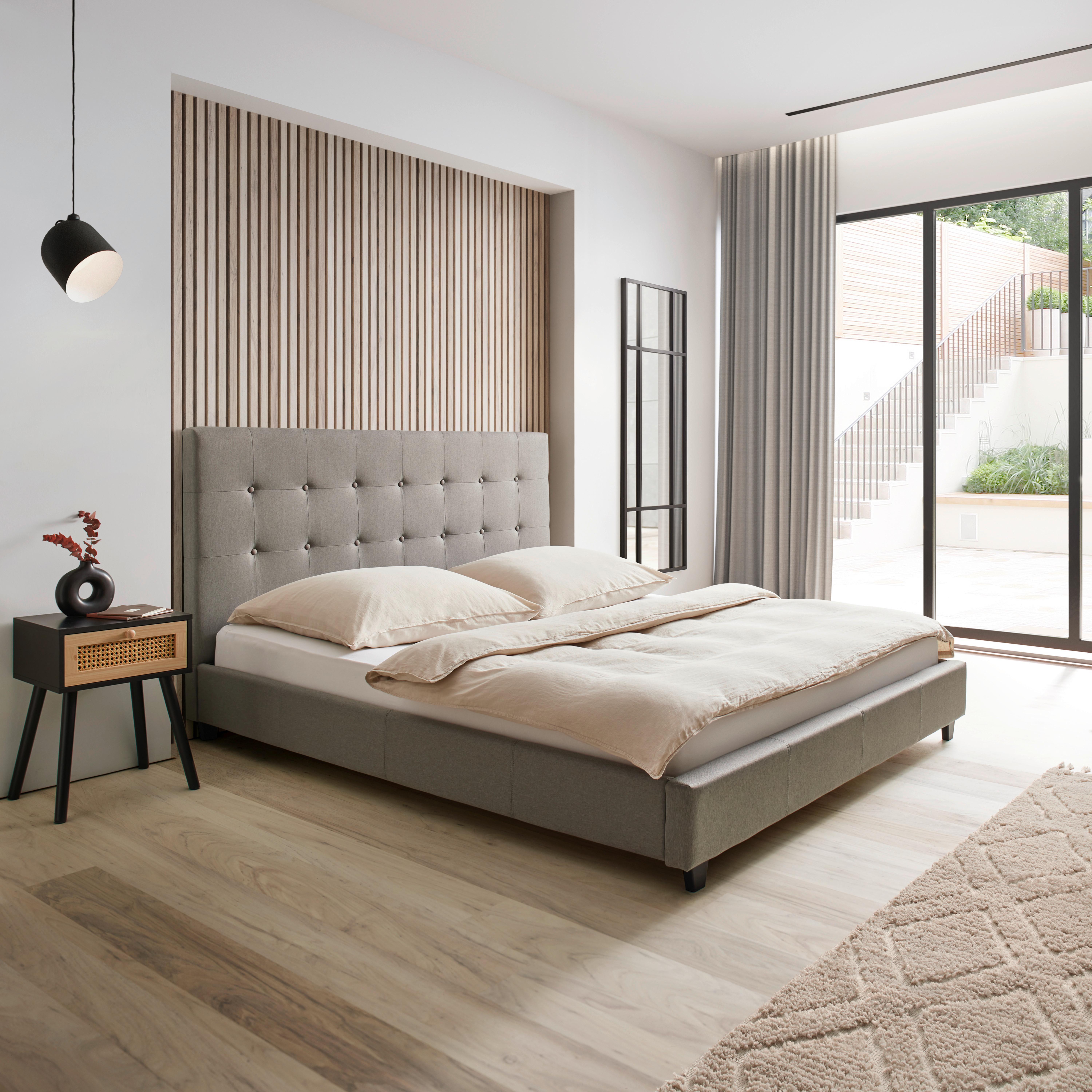 Manželská posteľ FREDERICO, 180x200, svetlosivá - čierna/svetlosivá, Modern, drevo/kompozitné drevo (180/200cm) - Bessagi Home