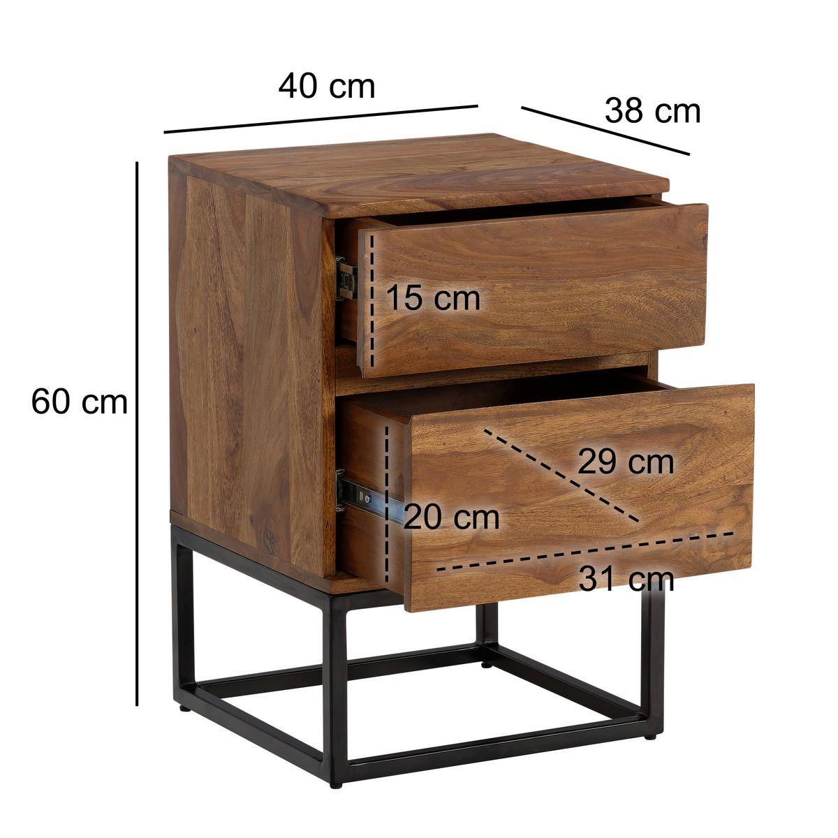 Nachttisch Sheeshamfarben B: 40 cm - Sheeshamfarben/Schwarz, Design, Holz/Metall (40/60/38cm) - MID.YOU