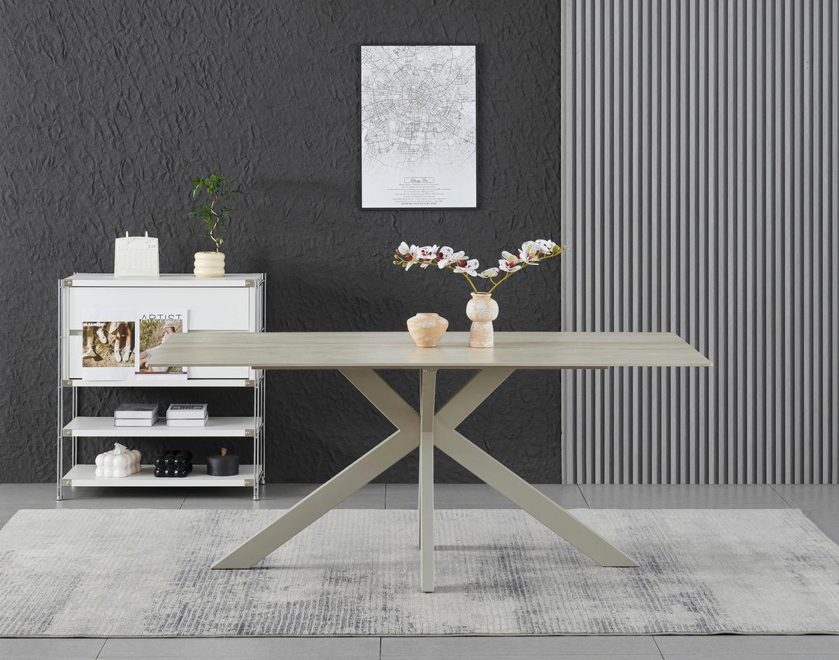 Esstisch Logan Keramik Beige, B: 180 cm - Beige, KONVENTIONELL, Keramik/Metall (180/76/90cm) - MID.YOU