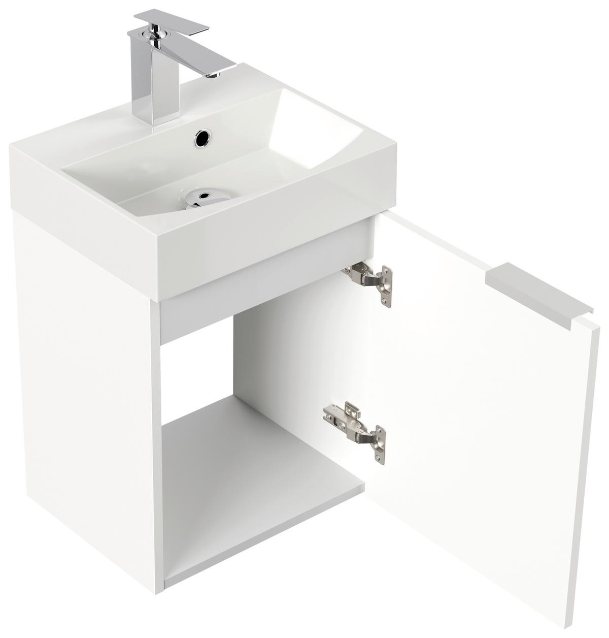 Gästebad Cubi Weiß Hochglanz B: 40 cm - Weiß Hochglanz/Weiß, MODERN, Holzwerkstoff/Stein (40cm) - MID.YOU