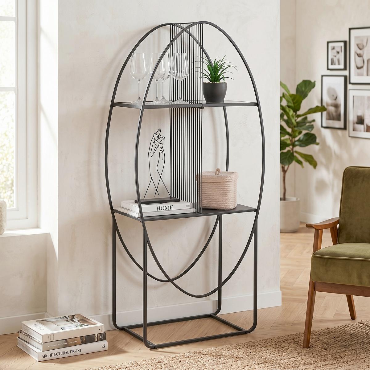 REGÁL CHASE -TREND- - čierna, Modern, kov/sklo (65/140/32cm) - Premium Living