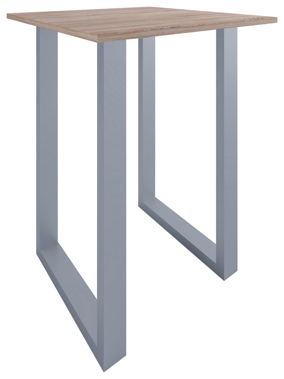 Bartisch Xona B 80x80 - Silberfarben/Sonoma Eiche, KONVENTIONELL, Holzwerkstoff/Metall (80/80/102cm)