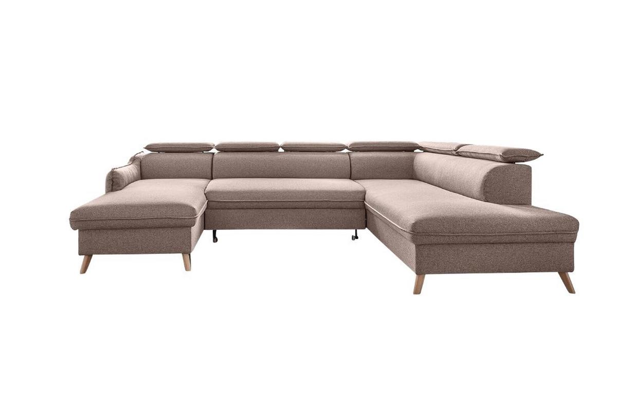 Rozkládaci sedačka Simone, pravé provedení - přírodní barvy/béžová, Moderní, dřevo/textil (321/82/95/208cm)