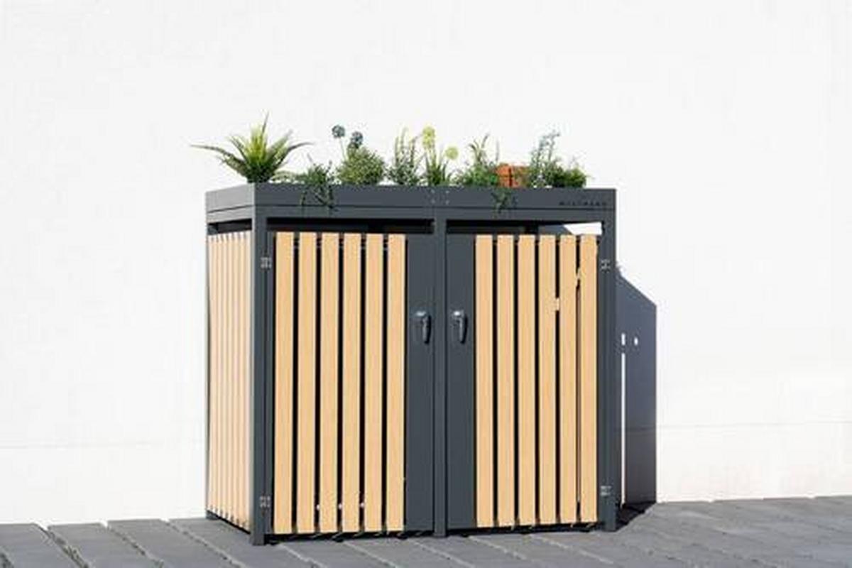 Mülltonnenbox Mülltonnenbox 2-Fach 240 Liter - Anthrazit/Naturfarben, Basics, Metall (84/125/134cm)